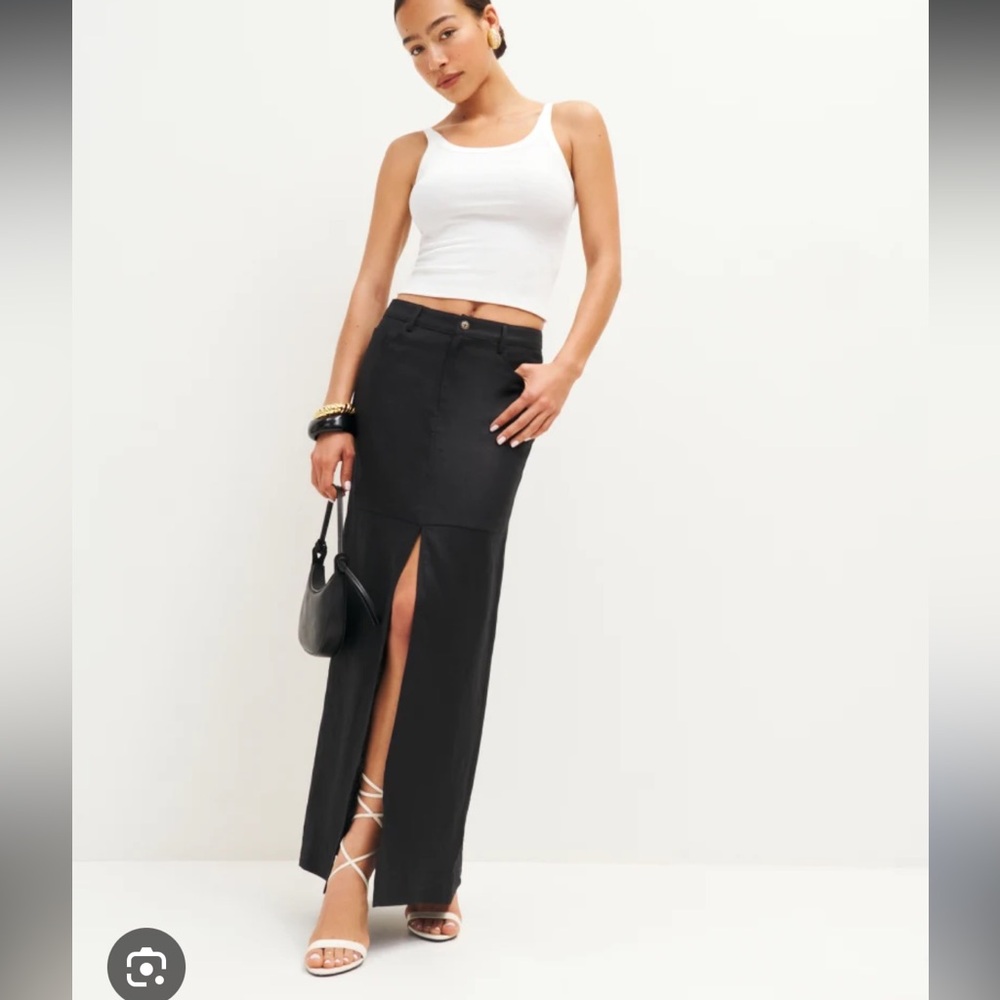 Reformation Tazz Black Maxi Skirt with Slit